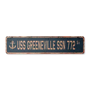 USS GREENEVILLE SSN 772 Vintage Street Sign us navy ship veteran sailor rustic - Picture 1 of 4
