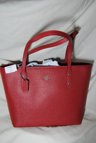 Borsa Coach Borsa Città Cerniera Tote Pelle Rossa Media Nuova con etichette