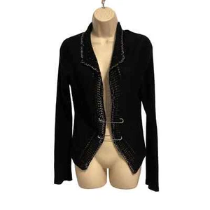 Essendi Black Cashmere Cardigan Size Medium Metal Ring Detail Preowned - Picture 1 of 9