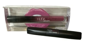 Máscara de pestañas Huda Beauty x2 Legit Lashes de doble extremo negra mini y labio crema mate demi - Imagen 1 de 5