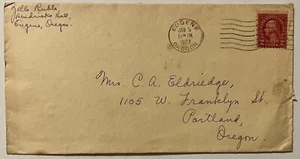 RARE GOLD UNIVERSITY OF OREGON SEAL 1927 EUGENE OREGON COVER TO PORTLAND - Picture 1 of 3