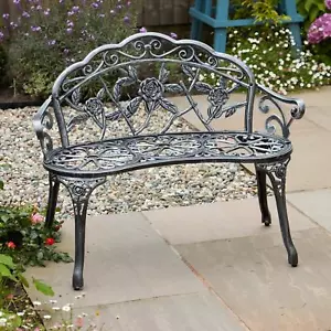 Cast Aluminium Garden Bench Metal Frame 2 Seater Patio Chair Outdoor Seating - Picture 1 of 11