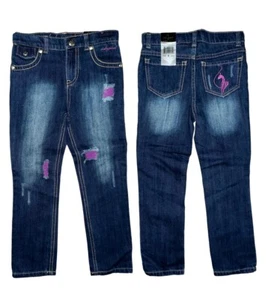 Baby Phat Girl's Embroidered Cat Logo Blue Denim Skinny Jeans Sz 6 RARE FIND NEW - Picture 1 of 6