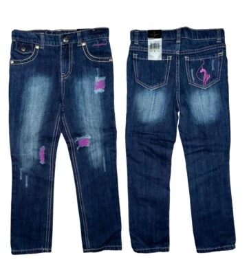 Pantalones de mezclilla ajustados azules con logotipo de gato bordado para niña Phat talla 6 RARO ENCONTRAR NUEVOS Foto 1 de 4