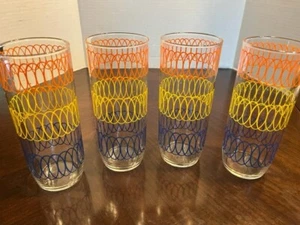 4 Vintage 24 Unzen MCM Atomic Blau Gelb Orange Schlaufen Becher Eis Tee Gläser - Bild 1 von 3