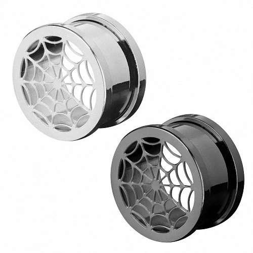Flesh Ohr Tunnel Plug Piercing Spinnennetz Edelstahl Titan IP Schraubverschluss - Bild 1 von 1