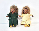 2 poupées bébé amérindiennes vintage en vinyle et tissu vêtements en fourrure et cuir véritable