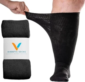 Viasox EasyStretch Diabetic Socks Set of 2 Size Medium Black Non Binding - Foto 1 di 7