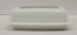Vintage Pyrex Woodland Butter Dish 2 Pc. Milk White Glass Brown Flowers 72-B - Picture 1 of 4