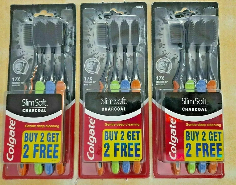 12x Colgate Slim Soft Charcoal Toothbrush 17x Slim Soft Tip Bristles Lot of 12 - Image 1 of 2