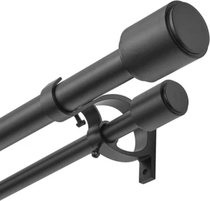 1" Window Treatment Curtain Rod with Cylindrical Cap Finials, Double Drapery Rod - Picture 1 of 6