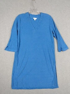 J Jill Womens Long Tunic Top Medium Petite Linen Blend Blue Beach Coastal Boho - Picture 1 of 9