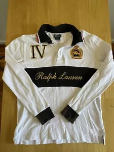 Polo Ralph Lauren Rugby Shirt L 14-16) White Black Striped Long Sleeve - Bild 1 von 2