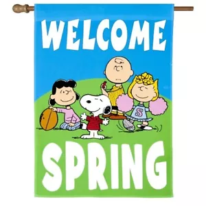 Charlie Brown Snoopy Peanuts Hausgröße Flagge 28" x 40" WILLKOMMEN FRÜHLING 44455 Neu in Verpackung - Bild 1 von 1
