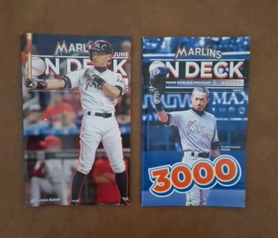 2 ICHIRO SUZUKI Miami Marlins On Deck Programs  2015/16 3000 Hits Hall of Famer - Image 1 of 4