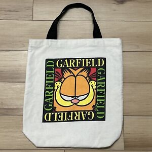 Vintage 1990s Garfield Canvas Bag Tote Beige Cartoon Cat Made by Nasco