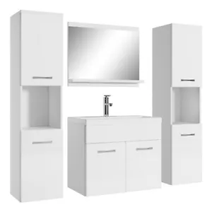 Badezimmer Badmöbel-Set Montreal XL 60cm Waschbecken Weiß Hochglanz Fronten - Un - Bild 1 von 6