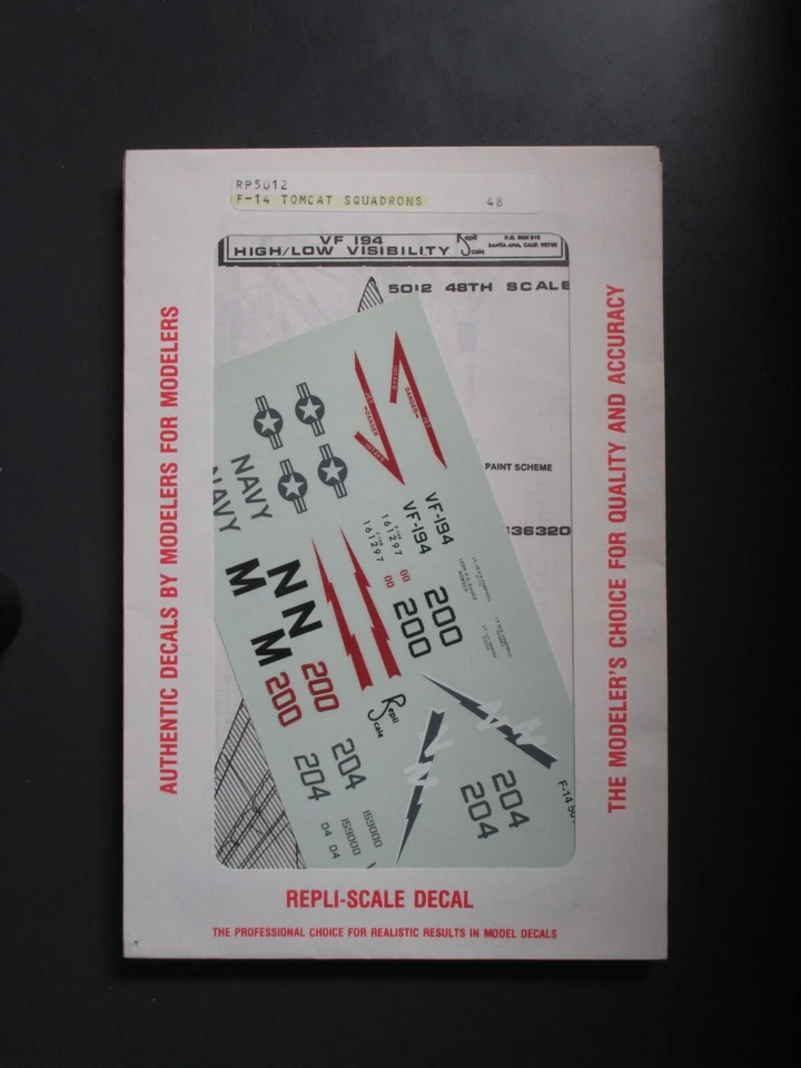 Repli-Scale 1/48th Scale F-14 Tomcat Squadrons Decal Sheet No. 48-5012 - Image 1 of 1