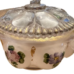 Vintage Fenton Rose Overlay Charleton Roses Melon large Powder Puff Box - Picture 1 of 9