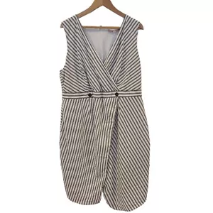Hutch Anthropologie Sheath black white striped faux wrap dress XL Career Preppy - Picture 1 of 9