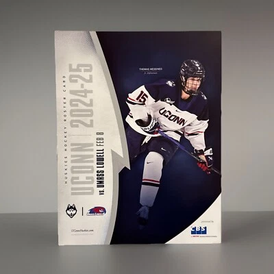 2025 UCONN HOCKEY THOMAS MESSINEO ROSTER CARD CONNECTICUT HUSKIES VS. UMASS 2/8 - Image 1 of 4