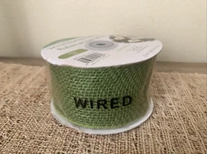 Vert Green Burlap Wired Ribbon 2.5" Wired Edge New 7 Yards - Picture 1 of 4