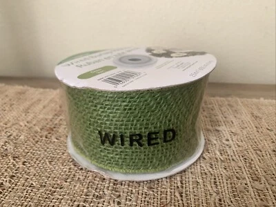 Vert Green Burlap Wired Ribbon 2.5" Wired Edge New 7 Yards - Image 1 of 4