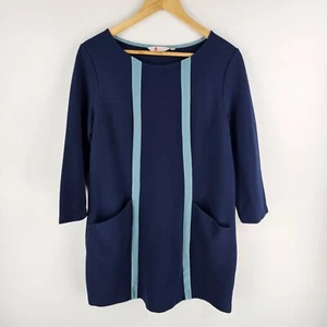 Boden Dress Womens 16 Blue Striped 3/4 Sleeve Pockets Mini Ribbed Cotton Blend - Picture 1 of 8