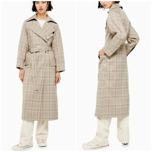 TOPSHOP TRENCH COAT CHECK BELTED LIGHTWEIGHT LINED SIZE 12 US - Picture 1 of 6