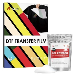 A-SUB DTF Transfer Powder Film Kit Sublimation - A4 DTF Film + 2.2LB DTF Powder - Picture 1 of 13