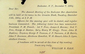 Rochester NY Bar Association Meeting 1894 Werbung Postkarte - Bild 1 von 2