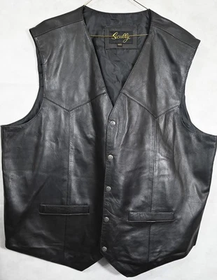 NUEVO Chaleco Scully 100% Cuero Negro Bolsillos Frontales a Presión Western Motorcycle 4XT Foto 1 de 4