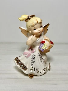 Figurina vintage 1957 Lefton AGOSTO Angel Girl con strass, aureola, bordo spaghetti - Foto 1 di 14