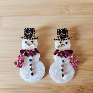 Orecchini Pupazzo di Neve Strass Decorativi Feste Natale Vacanze Inverno Gioielli - Foto 1 di 4