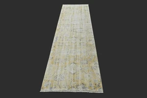 Vintage 2x9 Turkish Oushak Runner Rug Handmade Anatolian Boho Kilim YELLOW - Picture 1 of 10