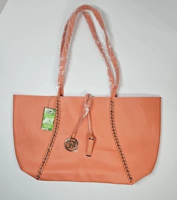 Bolso de Mano Badgley Mischka Luz Melocotón/Rosa Coral Cadena Decorativa Tapa Abierta -NUEVO CON ETIQUETAS Foto 1 de 4