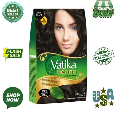 Vatika Henna Hair Color Rich Black 100% Amonia Free (6 Sachets x 10g) - Image 1 of 4