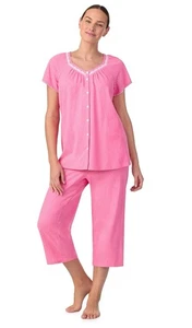 Aria Women's Short Sleeve Cotton Cropped Pajama Set, Morning Glory Dots Sz Small - Picture 1 of 5