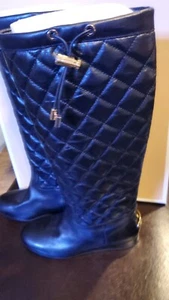 MICHAEL KORS LIZZIE QUILTED BLACK WEDGE WOMEN'S KNEE TALL BOOTS SHOES Size 5.5M - Picture 1 of 8