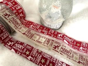Bertie's Bow - MERRY CHRISTMAS Faux Burlap cut edge Ribbon - 38mm - 3 colours - Picture 1 of 17