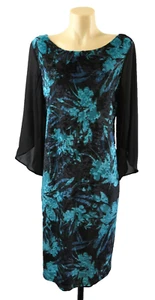 Liz Jordan Womens Size 14 Black Velvet Dress Sheer Sleeves Party Stretch Midi - Picture 1 of 9