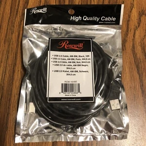 ROSEWILL USB 2.0 CABLE - AM-BM - 10 Feet -  BLACK - NEW - Picture 1 of 3
