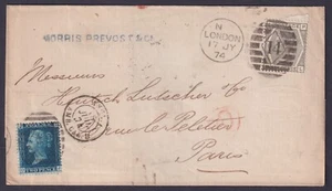 1874 Londres a París 6d Gris SG147 Pl 13 PL + 2d Azul SG47 Pl 14 OJ FU - Imagen 1 de 2