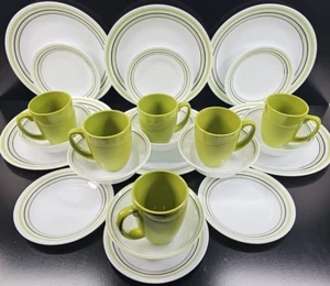 (6) Corelle Garden Sketch Bands 4 Pc Place Settings Corning Green Black Dish Lot - Bild 1 von 24