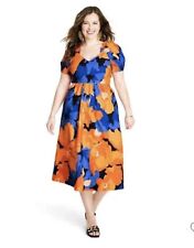 Tabitha Brown for Target - SIZE 10 Orange/Blue Puff Sleeve Tie Back Dress
