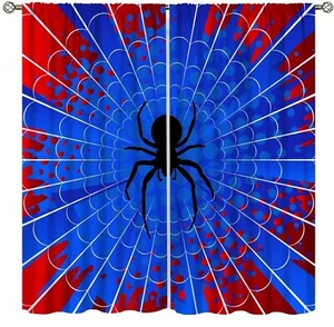 Superhero Spider Web Curtains,Blue Red Window Treatments for Kids Boy Bedroom... - Picture 1 of 8