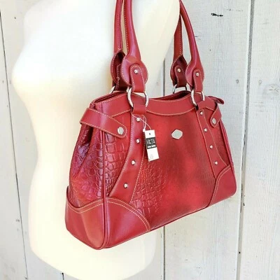 NWT Vieta Red Crocodile Faux Leather Handbag Womens Purse Fashion Bag - Image 1 of 4