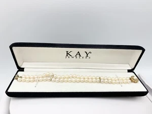 14k Yellow Gold Pearl Double Strand Bracelet 7" Filigree Clasp - Picture 1 of 9