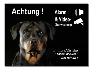 Rottweiler-Hund-Alarm+Video überwacht-3 Größen-Alu-Schild-Türschild-Warnschild - Bild 1 von 1