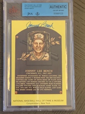 1964-PRESENT HALL OF FAME YELLOW PLAQUE POSTCARD JOHNNY BENCH BVG JSA AUTOGRAPH - Image 1 of 4